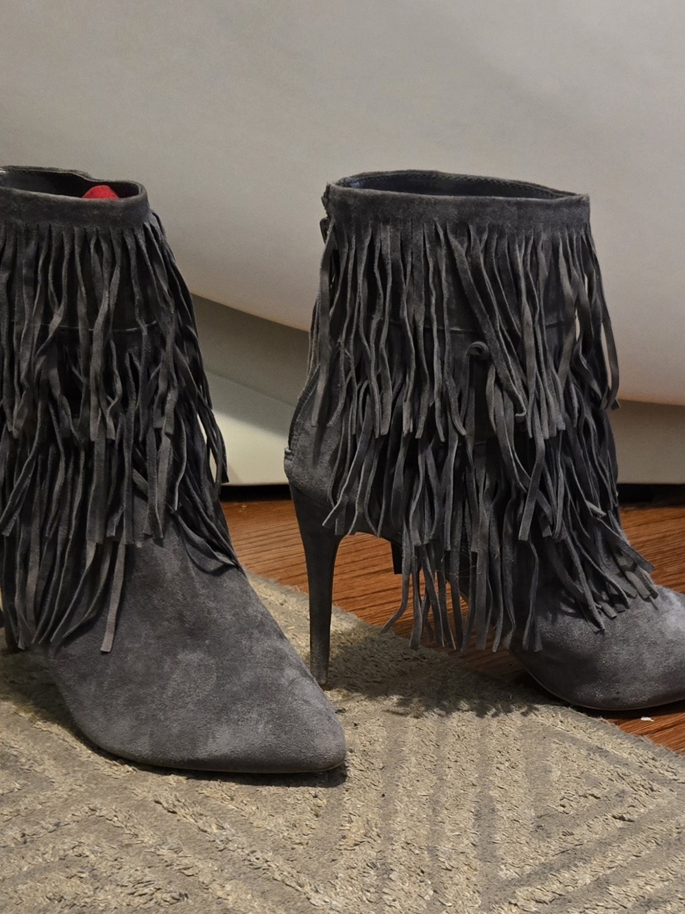Journee Collection Gray Fringe Suede Ankle Boots